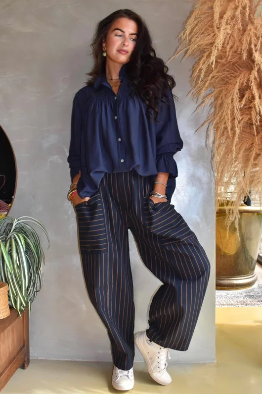 Burlington Stretch Button Pocket Barrel Pant Navy
